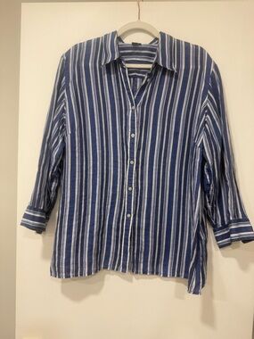 Ralph Lauren Navy and White Vertical Stripe Button-Down Shirt